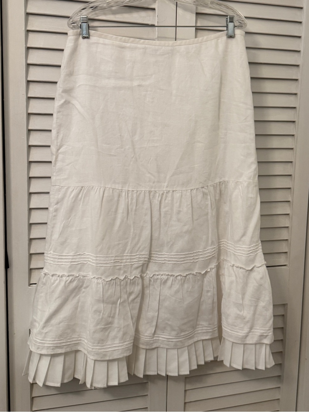 NWOT LOFT 100% Linen White Tiered Ruffle Lace  Pleated Hem Midi Skirt Petticoat